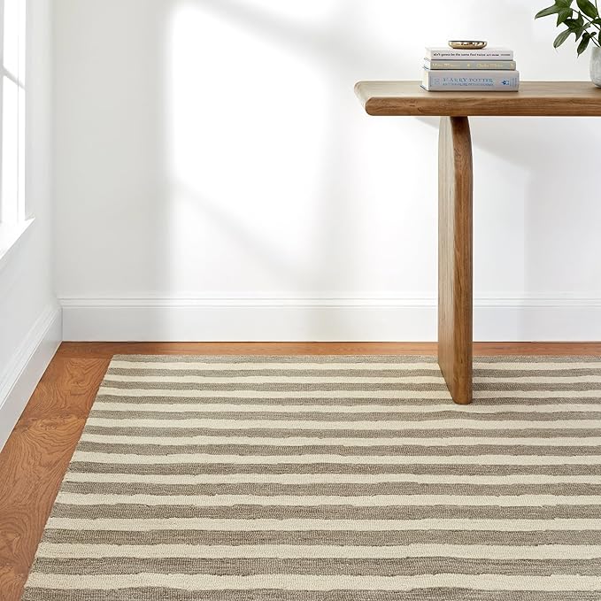 Dash & Albert Silas Stripe Grey Hand Micro Hooked Wool Rug, Runner-2.5 X 8 Feet, Grey Stripe Pattern - Premium Luxury Hotel Quality Soft Breathable Hypoallergenic Machine Washable Easy Care All