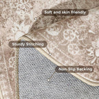jinchan Round Rug 6ft Area Rug - Brown Vintage Floor Mat Kitchen Indoor - Washable Circle 6' Thin Floral Print Carpet Retro Farmhouse Non Slip Dining Room Living Room Bedroom Office
