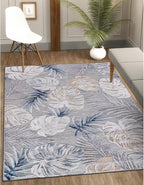 CAMILSON Indoor Outdoor Rug, Blue 6’x9’ Leaf Tropical Botanical Area Rugs for Indoor and Outdoor patios, Easy-Cleaning Non-Shedding Living Room, Garden and Kitchen Washable Outside Carpet (6x9)