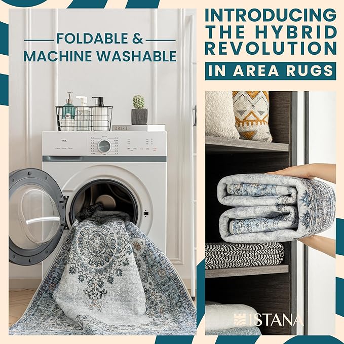 Istana 9x12 Area Rug - Blue 9 x 12 Area Rugs for Living Room - Foldable 9x12 Rugs for Bedroom/Living Room Rug - Stain Resistant Washable Rugs - Eco-Friendly Area Rugs