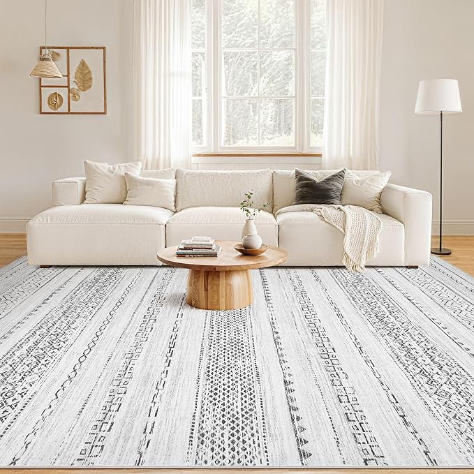 Nakagishi 10x14 Area Rugs Living Room: Washable Boho Large Neutral Modern Soft Stain Resistant Farmhouse Indoor Floor Rug Non-Slip Carpet for Bedroom Nursery Kids Playroom Office Dining Room- Gray