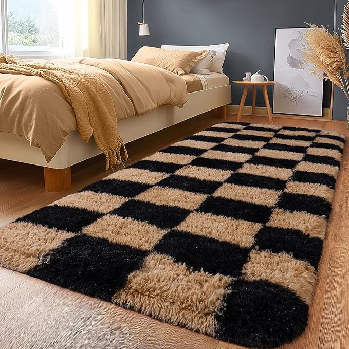 Fluffy Area Rugs for Living Room, Soft Shaggy Carpets for Living Room, Upgrade Anti-Slip Fuzzy Rugs for Kids' Room, Perfect Decor for Modern Home Grid 2x6Feet