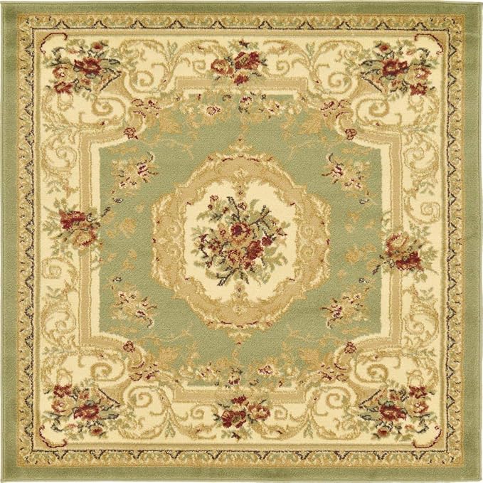 Unique Loom Versailles Collection Traditional Classic Floral Motif Area Rug (4' 0 x 4' 0 Square, Green/ Ivory)