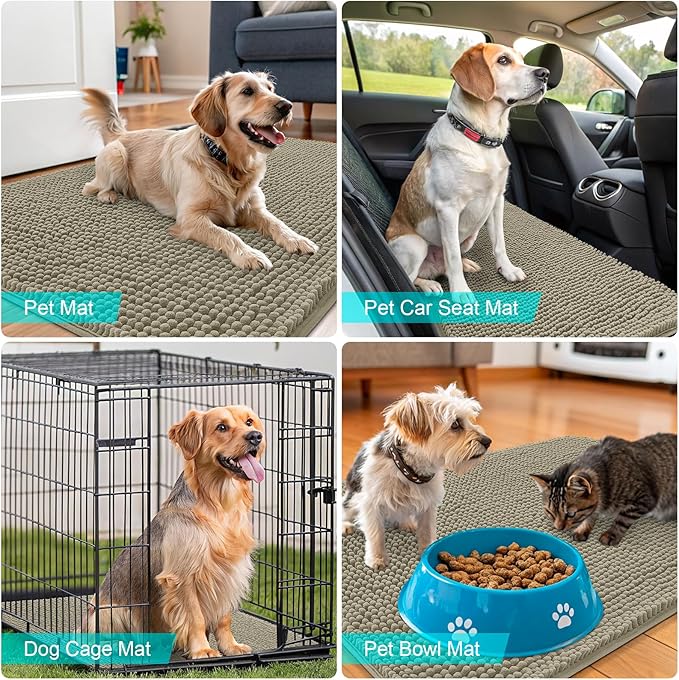 OLANLY Dog Door Mat for Muddy Paws 24x16, Absorbs Moisture and Dirt, Absorbent Non-Slip Washable Doormat, Quick Dry Chenille Mud Mat, Entry Indoor Entryway Carpet for Inside Floor, Warm Taupe