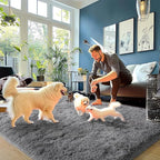 Dark Gray Fluffy Rug Plush Carpet for Bedroom Dorm, Non-Slip High Pile Rug, Shag Rug for Playroom Nursery Home Office Decor 9X12 Ft