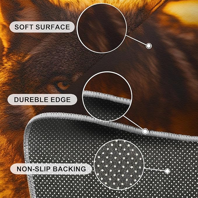 Wolf Rugs for Bedroom - 3x5 Area Rug - Timber Wolf Rugs for Living Room, Sunset Landscape Rug, Non-Slip Washable Home Decor Carpet