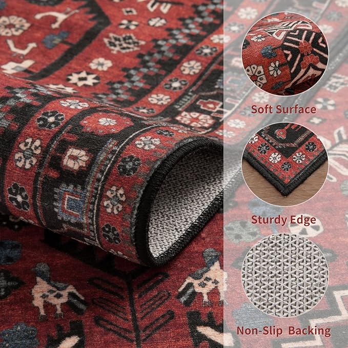 Ciicool Washable 5x7ft Rugs for Living Room Non-Slip Indoor Area Rug Large Low-Pile Mat Floor Carpet Vintage Rug for Bedroom Dinning Foyer Decor