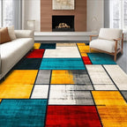 Flatwoven High Traffic Area Rug 6x9, Eclectic Mosaic Patchwork with Distressed Abstract Shapes and Lines, Non Slip, Stain Resistant, Washable Area Rugs for Living Room, Bedroom (Red, 6x9)
