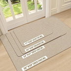 Ultra Thin Door Mat Indoor Entrance 36"x59", Low-Profile Indoor Door Mat, Large Non Slip Entry Mat Rubber Backing Unique Herringbone Design Inside Doormat Dirt Trapper Entryway Mats, Beige
