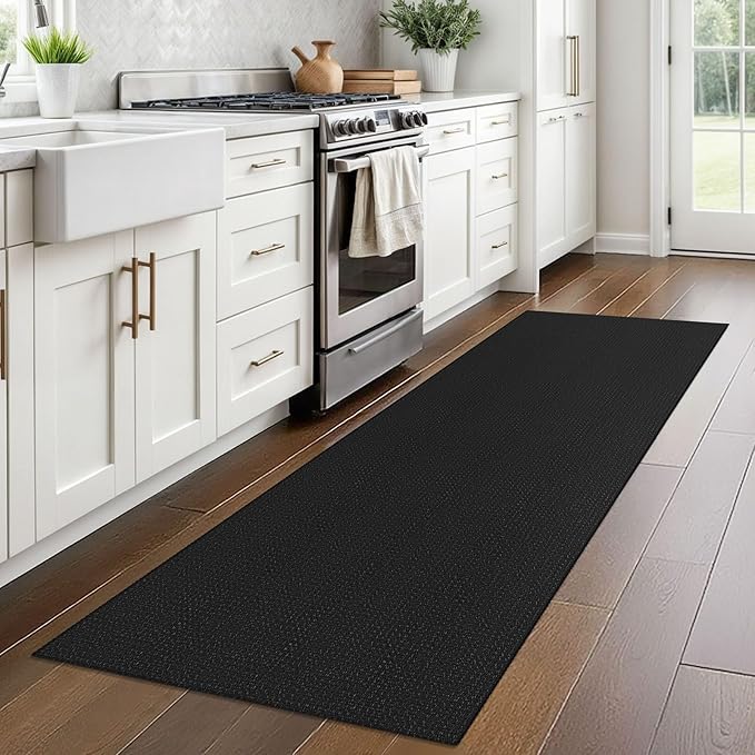 Braided Runner Rug 2x7 Ft Washable Runners for Hallways Non Slip Rubber Backed Kitchen Runners Cotton Entryway Runner Indoor, Woven Floor Carpet for Hall Kitchen Bedroom, Black/Grey