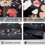 9x12 Area Rug, Floral Rugs for Living Room, Stain-Resistant Washable Bedroom Rug, Non-Slip Area Rugs for Dining Room Under Table, Indoor Carpet for Home Office (9 x 12 Black)