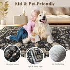 3x5 Washable Area Rug - Small Entryway Rug Non-Slip Charcoal Black Vintage Traditional Floral Kitchen Rugs Low Pile Boho Entry Carpet Throw Rugs for Living Room Bedroom Bathroom Entrance Office