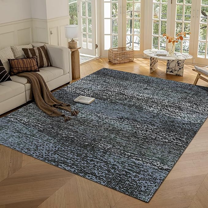 RUGSURE Washable Area Rug - 1/6 Thick - Stain & Water Resistant Non-Slip - Resistant Rug for Living Room, Bedroom, Nursery, Pet & Child Friendly, Vintage Charm Area Rugs (Darkgrey+Bule, 9' x 12')