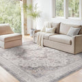 Marsail Area Rug 6x9, Soft & Slip-Resistant Large Area Rug with Reinforced Bound Edges, Vintage Short-Pile Washable Rug with Floral Pattern for Living Room, Dinning Room and Bedroom, Brown