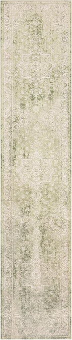 Nourison Home Astra Machine Washable Ivory Green 2'2" x 8' Area Rug - Easy Clean, Non Shedding, Bed Room, Living Room, Dining Room, Kitchen (8' Runner)