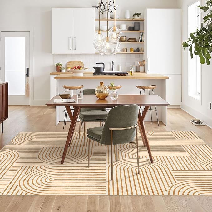 6x9 Area Rug for Living Room - Large Abstract Washable Rugs for Bedroom Non-Slip Orange Dining Room Rug Rainbow Low-Pile Carpet Soft Modern Rug for Office Nursery Room
