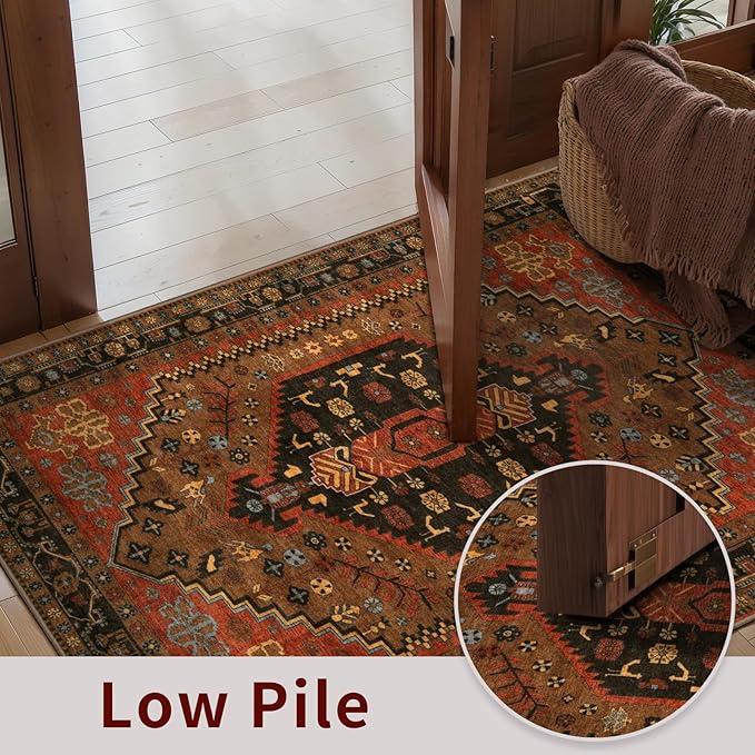 Ciicool Washable Non Slip Runner Rug, 2x6ft Hallway Rug Vintage Kitchen Rugs Red Carpet for Entrance Bedroom Bedside Living Room Kitchen Laundry Bathroom Decor