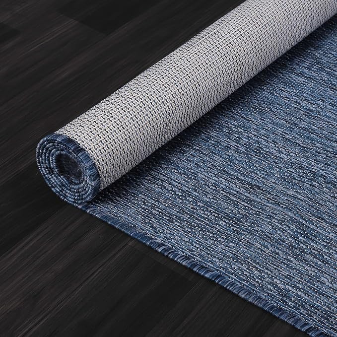Beverly Rug Indoor Outdoor Rug 6x9, Washable Outside Carpet for Patio, Deck, Porch, Solid Modern Area Rug, Water Resistant, Azure Blue