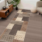 Modern Geometric Patchwork Indoor Runner Rug for Living Room, Beige 2.7'x 10' Large Rug Rockwood Collection Hardwood Floors Decor for Bedroom, Beige Throw Carpet for Office Entryway Dining Room