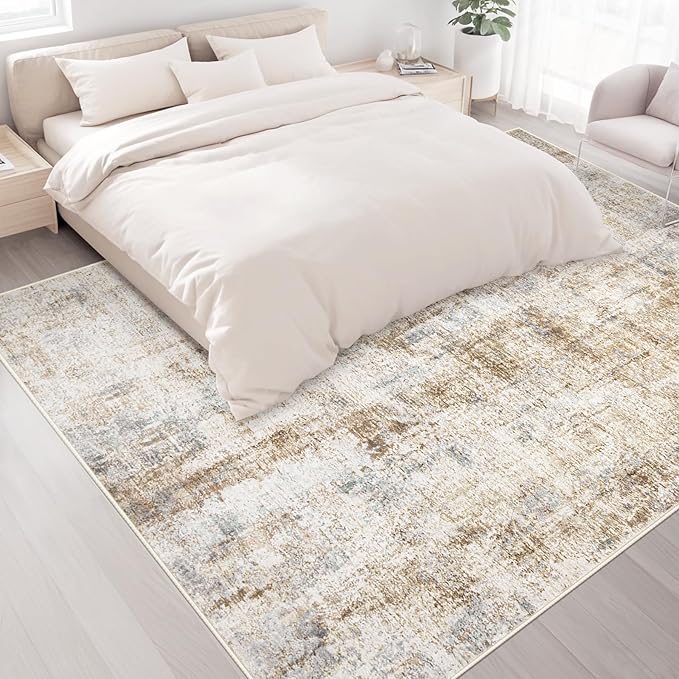 Area Rugs 9x12 Living Room: Washable Rug Modern Abstract Large Rugs Soft Non Slip Neutral Rug Stain Resistant Indoor Carpet for Bedroom Kitchen Dining Room Home Office Rugs(Blue Brown,9'x12')
