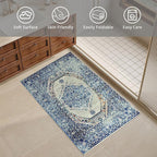 Easy-Going Boho Area Rug 2x3 Washable Entryway Rugs Front Door Mat Indoor Entrance Non-Slip Vintage Distressed Small Entry Rug for Living Room Kitchen Bathroom Office Lightweight Carpet, Blue Cream