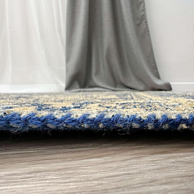 Alfa Rich 5x8 Gold Navy Blue Washable Area Rugs for Living Room Bedroom Kitchen Dining Cotton Rug