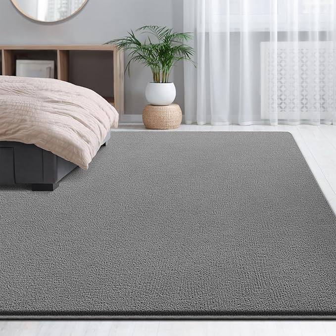 Large Area Rugs for Living Room Bedroom, 6x9 Feet Grey Rug, Minimalist Modern Shag Rug, Soft Thick Comfy Memory Foam Indoor Carpet, Non-Slip Washable Rug for Boys Girls Dorm Nursery Room Home Decor