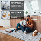 3x5 Area Rug Machine Washable Non Slip Rug Distressed Neutral Moroccan Boho Rug Ultra Soft Indoor Rugs for Bedroom Living Room Entryway Kitchen Foyer Bedside, Blue
