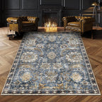 RUGSURE Washable Area Rugs - Perfect for Living Room, Bedroom, Kids Room, Nursery - Stain & Water Resistant Non-Slip, Pet & Child Friendly, Vintage Tribal Area Rugs (Navy, 9' x 12')