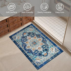 Easy-Going Boho Area Rug 2x3 Washable Entryway Rugs Front Door Mat Indoor Entrance Non-Slip Tangerine Vintage Small Entry Rug Lightweight for Living Room Bedroom Kitchen Bathroom, Floral Aqua Yellow
