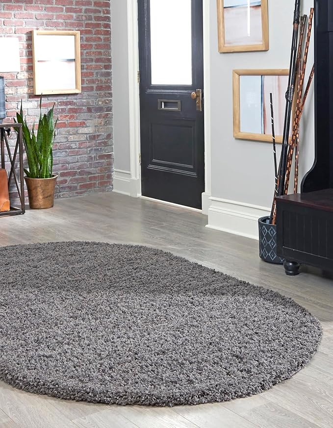 Unique Loom Solid Shag Collection Area Rug (5' 3" x 8' Oval, Graphite Gray)