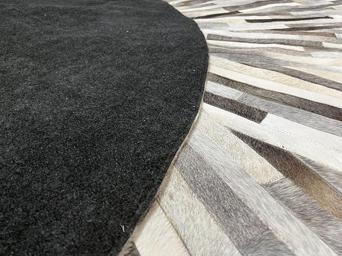 Faux Cowhide Round Area Rug | Non-Slip Leather Floor Carpet for Living Room, Bedroom, and Home Décor | Modern Stylish Accent Rug(Grey_5x5)
