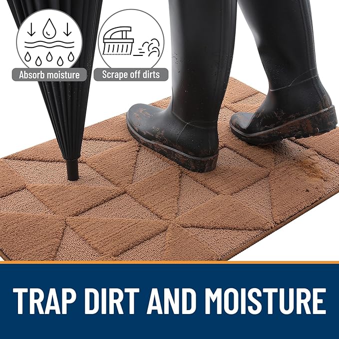 OLANLY Door Mats Indoor, Non-Slip, Absorbent, Dirt Resist, Entrance Washable Mat, Low-Profile Inside Entry Doormat for Entryway (47x20 inches, Brown)