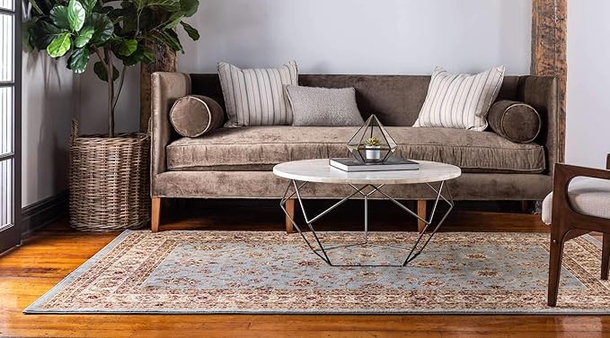 Unique Loom Voyage Collection Traditional Oriental Classic Intricate Design Area Rug (8' 0 x 10' 0 Rectangular, Light Blue/Gold)