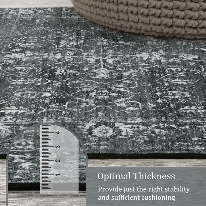 Morebes Vintage 8x10 Area Rugs for Living Room, Washable Black Rugs for Bedroom Farmhouse Non-Slip, Soft Distressed Indoor Floor Boho Carpet for Dining Room Playroom Home Office