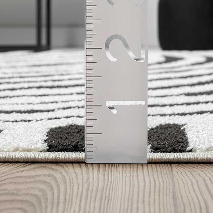 Abani Nomad Cream & Black Area Rug 6' x 9' for Living Room, Bedroom - Black Linear Curves Design - Durable & Easy to Clean