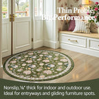 jinchan Elora 4ft Floral Round Rug for Entryway Washable Kitchen Rug Vintage Romance Design Non Slip Indoor Doormat Lightweight Low-Profile Throw Carpet for Living Room Dining Room Bedroom, Green