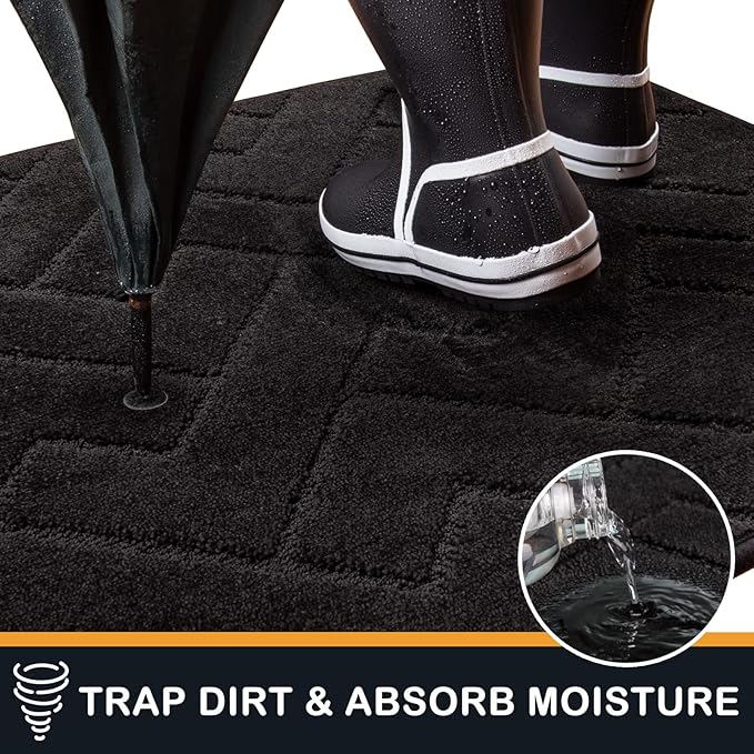 PURRUGS Dirt Trapping Door Mat 24" x 59", Non-Slip Machine Washable Entry Rug, Shoe Scraper, Dog Doormat, Super Absorbent Welcome Mat for Front & Back Door, Muddy Wet Shoes & Paws, Black