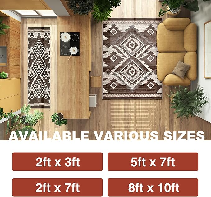 YHSF South West Native American Rug Ritz – Native Tribal American Indian Inspired Rug - Living Room, Bedroom, Hallway, Entryway & High-Traffic Area Rugs - Washable - Soft - Espresso, 5 Feet x 7 Feet