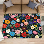 Boho Flowers Rugs for Bedroom - 4x6 Area Rug - Cartoon Flowers Rugs for Living Room, Abstract 3D Floral Rug, Non-Slip Washable Home Decor Carpet