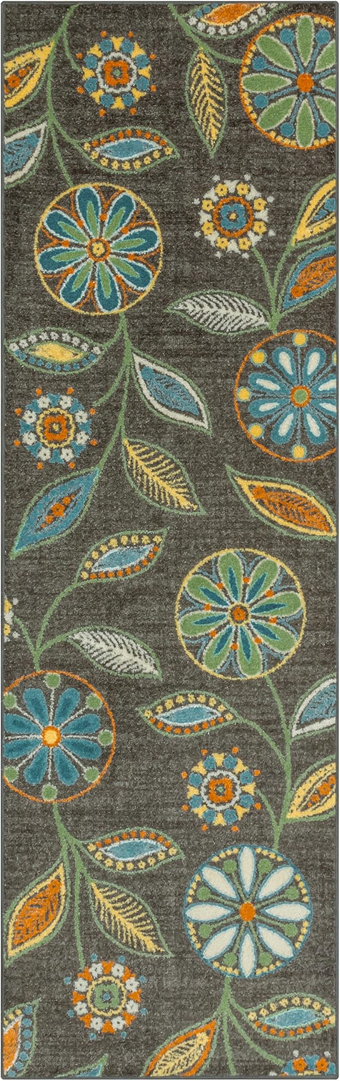 Maples Rugs Reggie Floral Runner Rug - Made in USA - Washable, Non Slip Indoor Carpet for Kitchen, Hallway, and Laundry Room, 2'6" x 8', Dark Grey