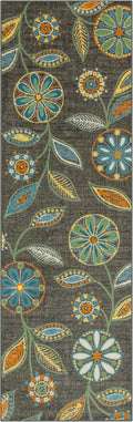 Maples Rugs Reggie Floral Runner Rug - Made in USA - Washable, Non Slip Indoor Carpet for Kitchen, Hallway, and Laundry Room, 2'6" x 8', Dark Grey