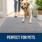 OLANLY Dog Door Mat for Muddy Paws 59x32, Absorbs Moisture and Dirt, Absorbent Non-Slip Washable Doormat, Quick Dry Chenille Mud Mat for Dogs, Entry Indoor Entryway Carpet for Inside Floor, Light Grey