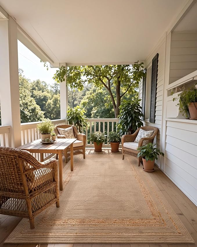 DEXI Jute Rug Natural Fiber 4x6, Braided Woven Area Rugs No Shed, Soft Neutral Rustic Carpet Mat for Indoor Entryway Outdoor Patio Dining Living Room Bedroom Farmhouse, Beige/Natural