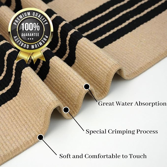 KOZYFLY Striped Front Door Mat 3x5 Ft Brown and Black Front Door Rug Cotton Washable Indoor Outdoor Rug Doormats Outdoor Striped Area Rugs for Kitchen Entryway Front Porch