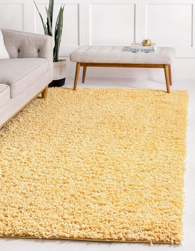Unique Loom Davos Shag Collection Area Rug - Solid (4' 1" x 6' 1" Rectangle, Sun Yellow)