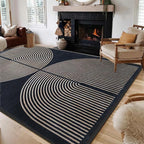 Modern Rainbow Area Rug 5x7 Black Cozy Soft Stain Resistant Non-Slip Non-Shedding Washable Rug, Farmhouse Rug for Living Room Dining Room Bedroom Balcony