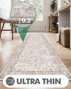 LUMI Runner Rug 3x10, Washable Non-Slip Hallway Throw Rugs, Long Soft Thin Vintage Oriental Kitchen Mats, Low-Pile Indoor Kitchen Entryway Area Rug, Beige