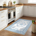 SOULFUL Medium Pile 3x5 Area Rug - Soft Underfoot Small Entryway Rug - Mist Blue Boho Floral - Washable Non-Slip - Perfect for Living Room Bedroom Foot Kids Room Reading Nook