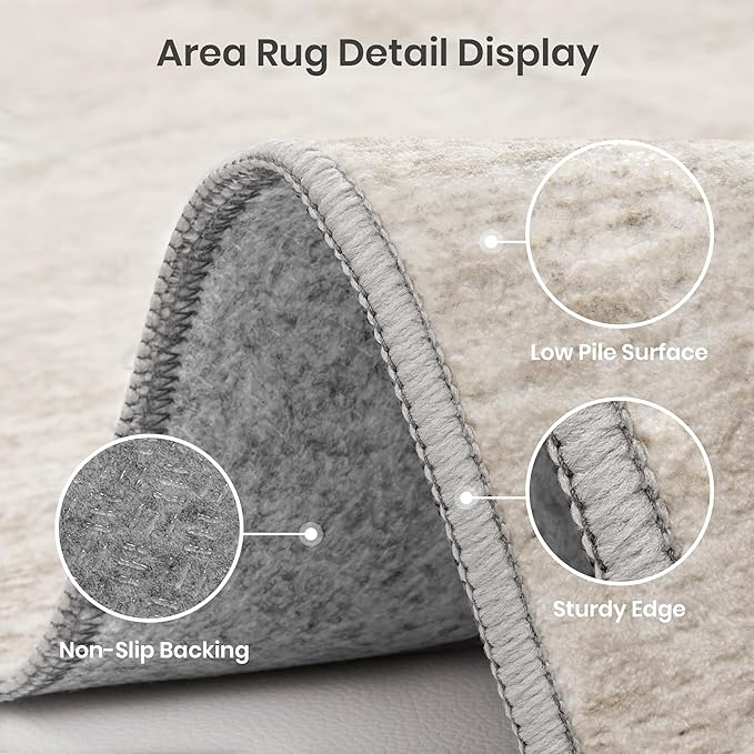 Valenrug Washable Rugs 2x6 - Stain Resistant 2x6 Area Rugs for Living Room, Non Slip Backing Large Area Rugs for Bedroom, Folable Machine Washable Area Rug (2'x6', Beige)